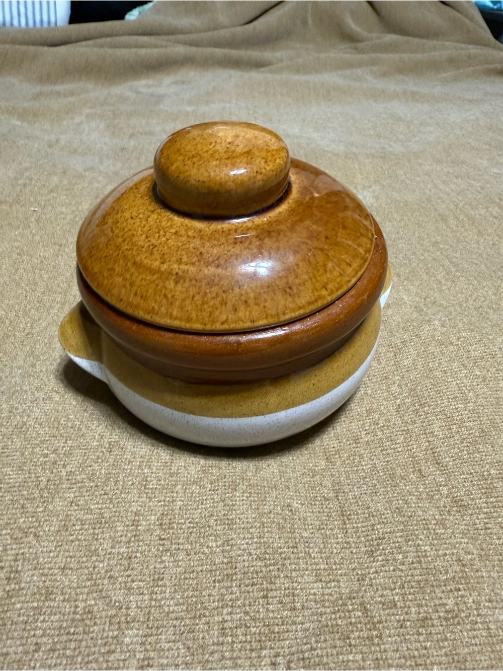 Stoneware Lidded Casserole in Warm Brown and Cream